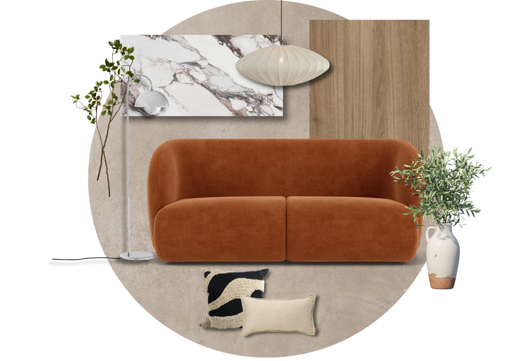 Jotun Kalkgrå oransje sofa