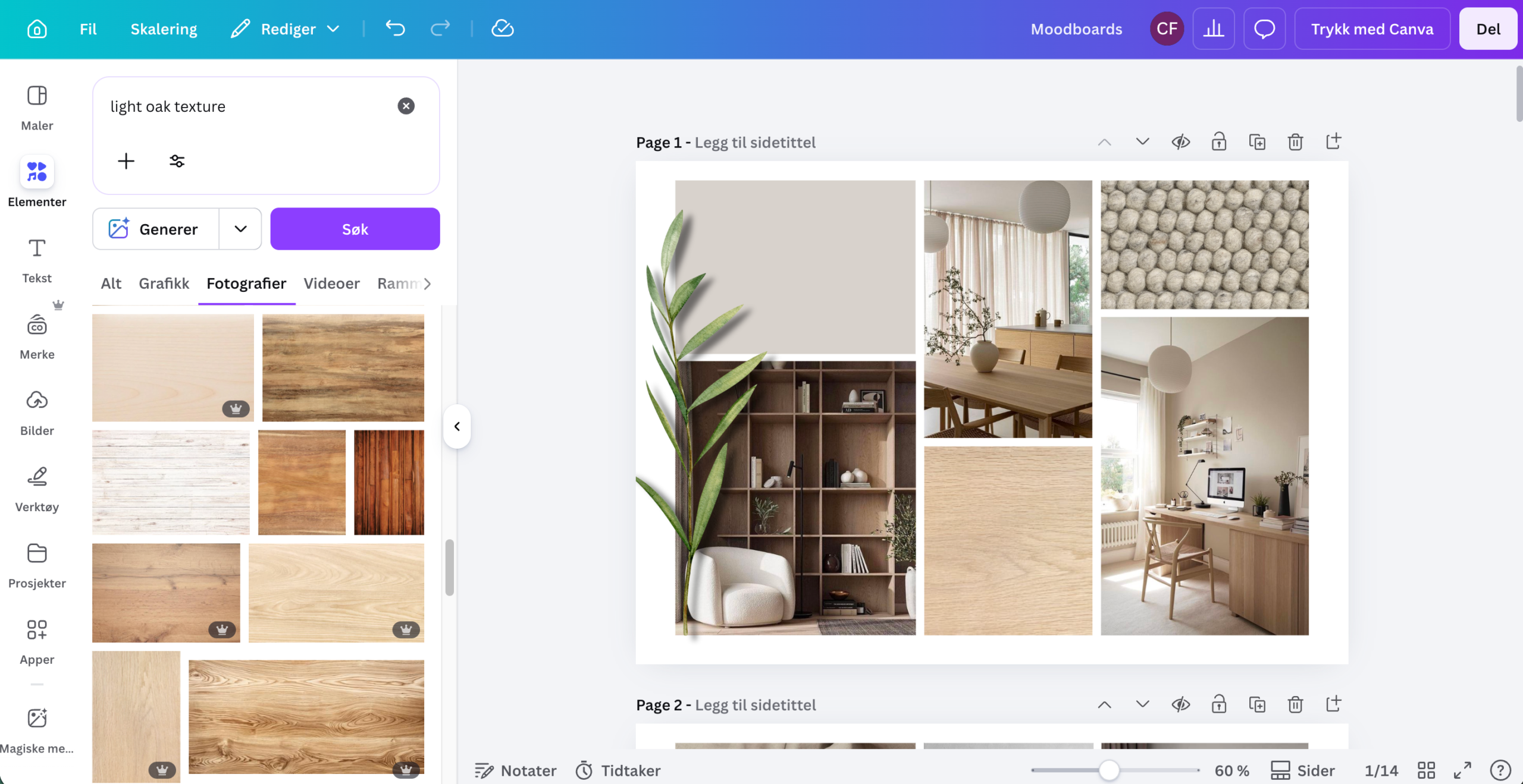 Bruk Canva til å lage moodboards
